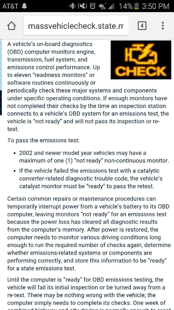 07 si failed emissions. cat and evap system not ready 8th Generation