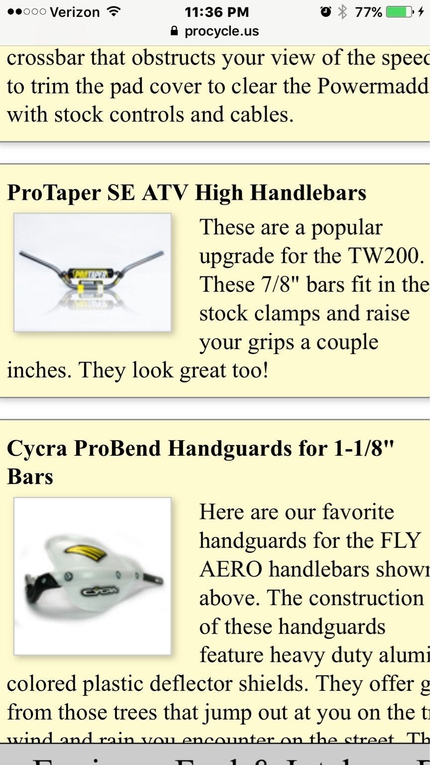 Pro taper handlebars se atv bars TW200 Forum