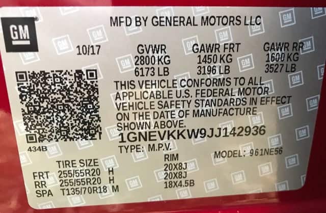 RPO code Sticker location in 2018+ traverse | Traverse Forum