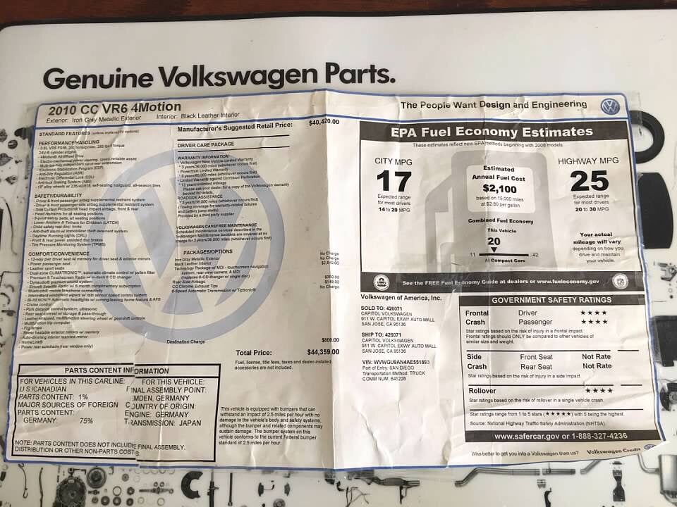 2008 VR6 4Motion Original Dealer Sticker | VW Vortex - Volkswagen Forum