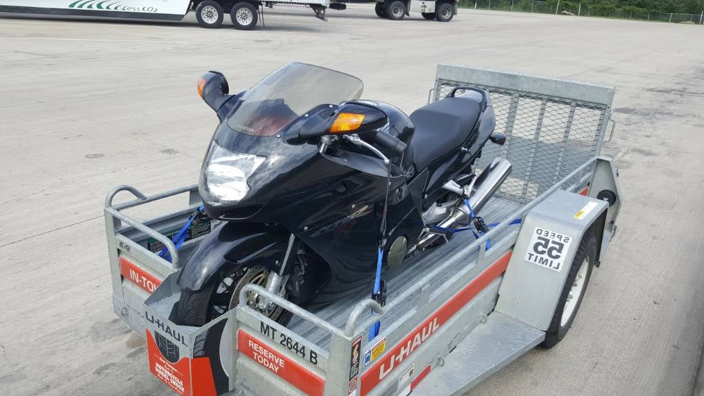 How to Securely Tie Down SMAX on UHaul Motorcycle Trailer Adventure Rider