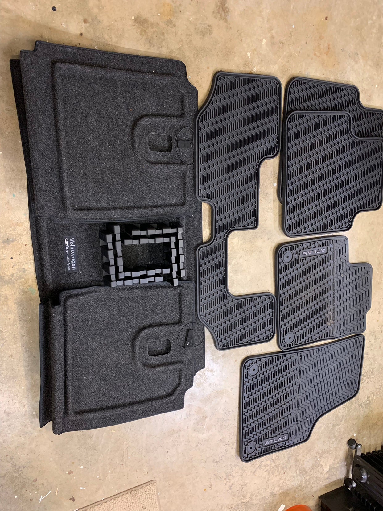 Atlas VW Rubber Monster Mats + VW CarGo System & 3rd Row Back/Cargo Mat