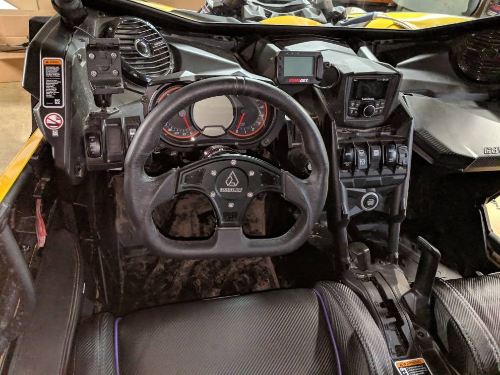 PRP Deep Dish Suede Steering Wheel For Polaris RZR & Can-Am Maverick – 13in, Black Stripe