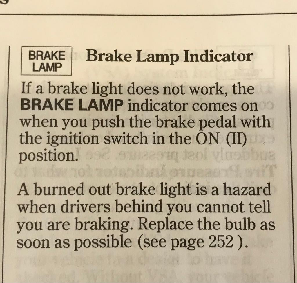 2007 EXL Brake Lamp indicator on, but lights good Honda Pilot Honda