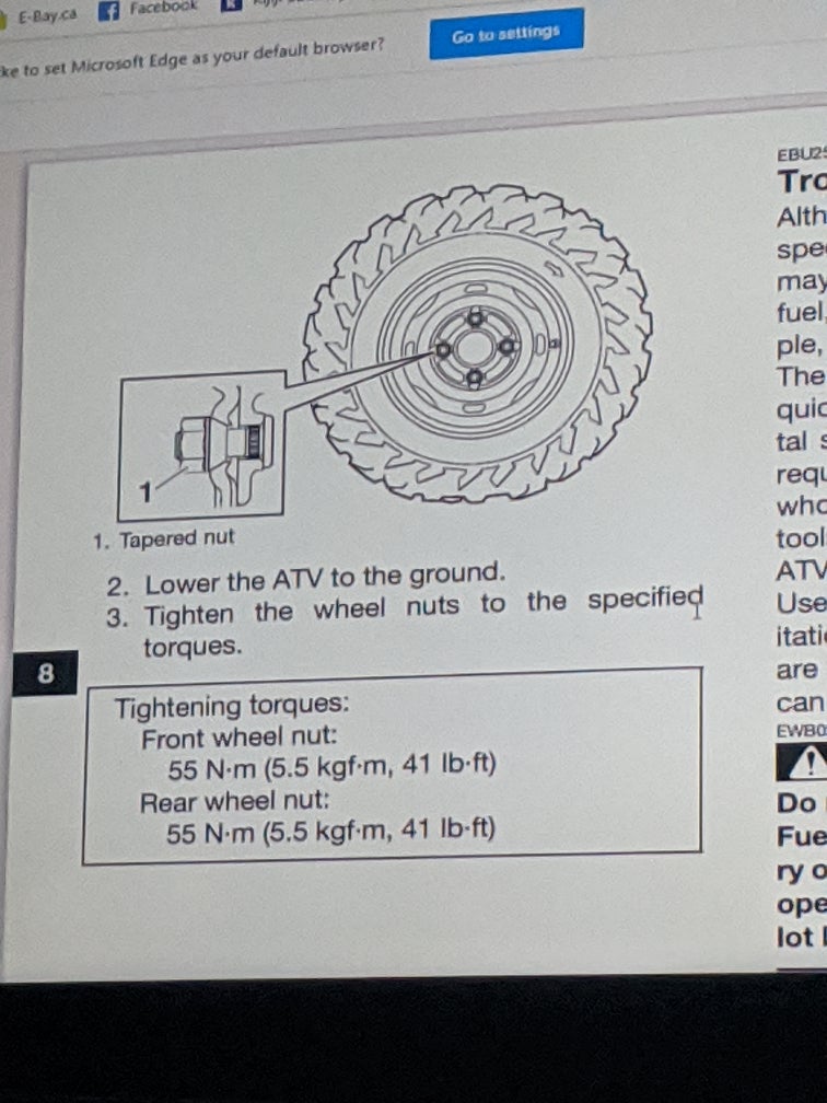 What torque do I do to my lug nuts Yamaha Kodiak 700 Forum