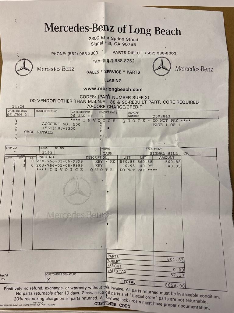 2003 SL500 spare key . Is dealer honest with me? | Mercedes-Benz Forum