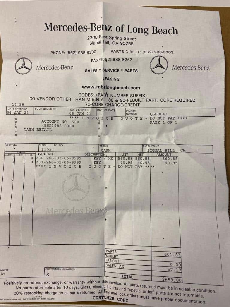 Sl500 Key 2003 SL500 spare key . Is dealer honest with me? | Mercedes-Benz Forum