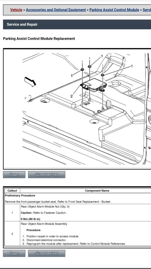 Chevrolet Silverado Park Assist troubleshooting flowchart repair steps